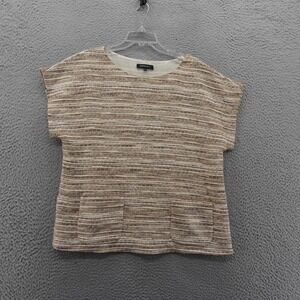 Laayette 148 Silk Blend Split Hem‎ Blouse Top Size 14 Brown Ivory Stripe Womens